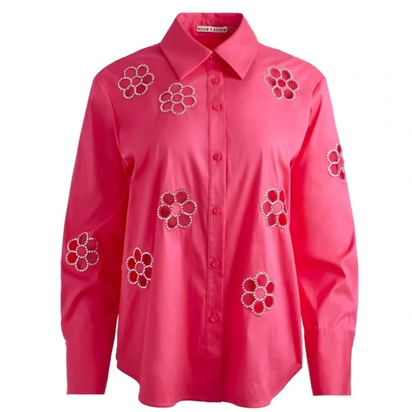 ❤️❤️ALICE AND OLIVIA FINELY FLOWER EMBELLISHED BUTTON DOWN❤️❤️ - Picture 6 of 6